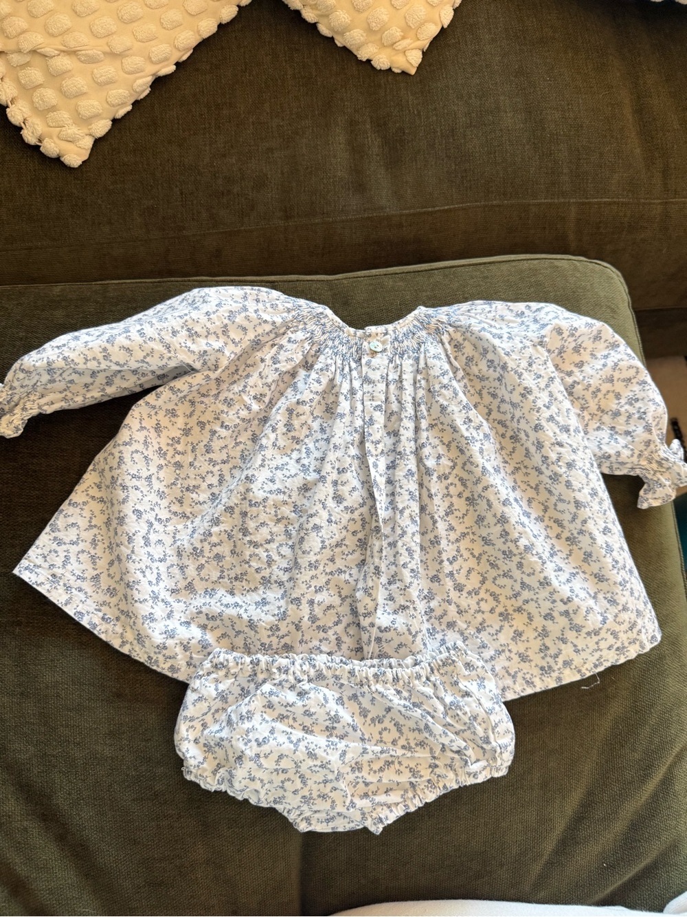 Kids Floral Matching Set — Blue and White Dress with Bloomer